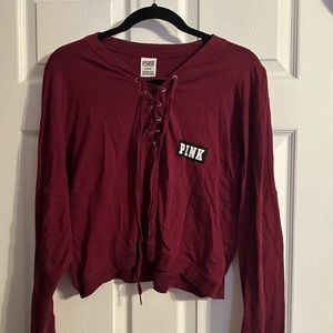 Victoria’s Secret PINK Cropped Long Sleeve Top with Lace Neck